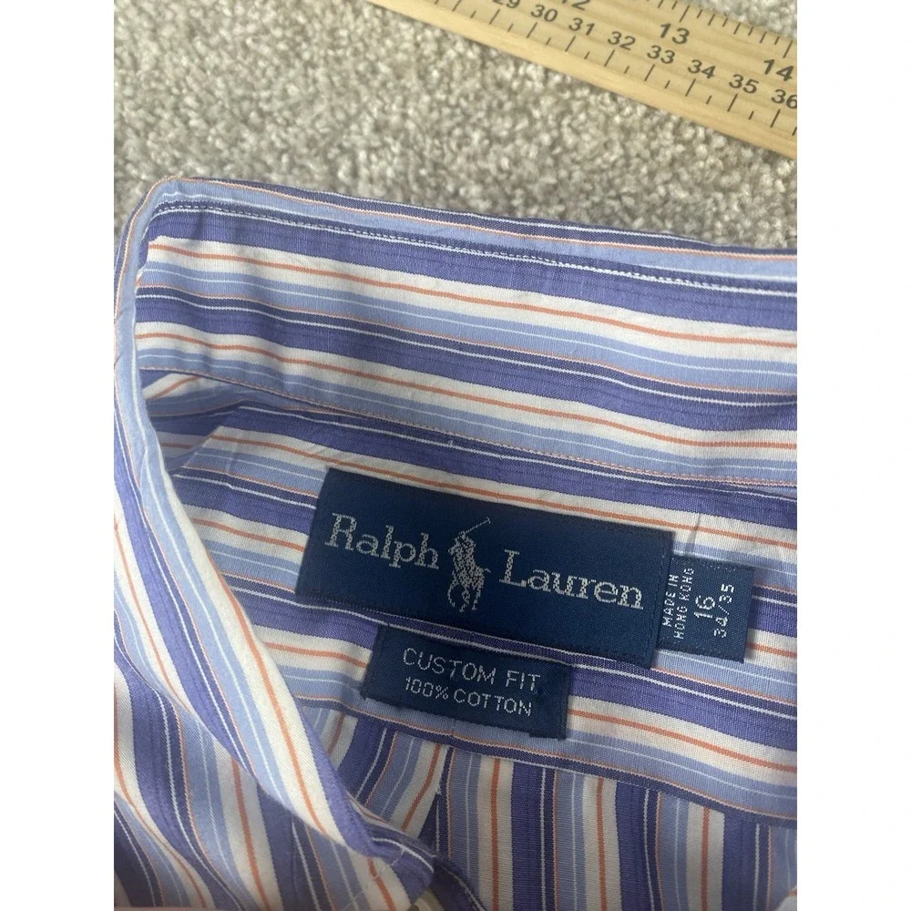 Polo Ralph Lauren Purple/Blue/Orange Striped Shirt 16-34/35 Mens L Blue Pony